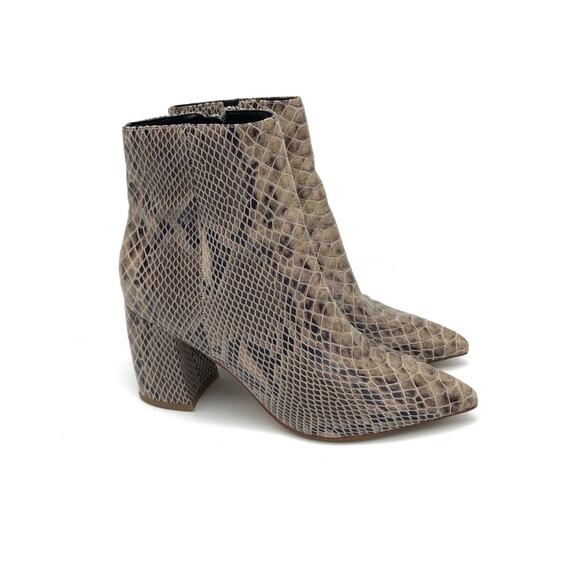 MARC FISHER Retire Snake Print Ankle Bootie Cream Brown 5 - Picture 2 of 11